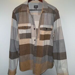 H&M Men's Checkered Shirt Jacket - Gray and Brown